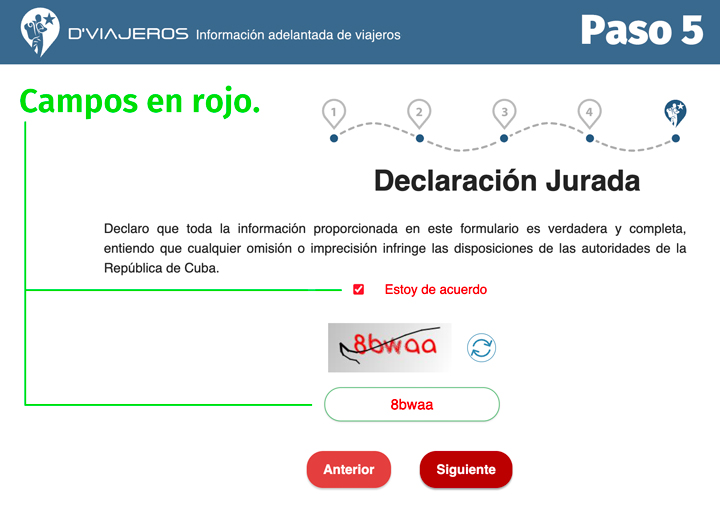 D'Viajeros Cuban Entry Form Sworn Declaration page.